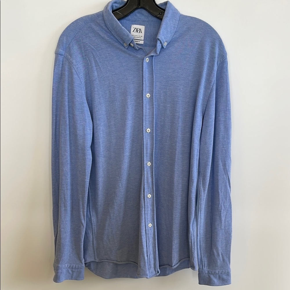 Zara Man Blue Regular Fit Button Down Shirt Size Large